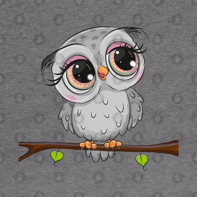 Cute grey owl sitting on a branch by Reginast777